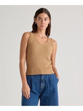 Quince 100% Organic Cotton Waffle Cropped Sweater Knit Tank Camel Color Size M